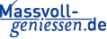 Das Logo von Massvoll-Genießen zeigt den Schriftzug in blauer Farbe auf hellem Hintergrund, elegant und modern gestaltet.